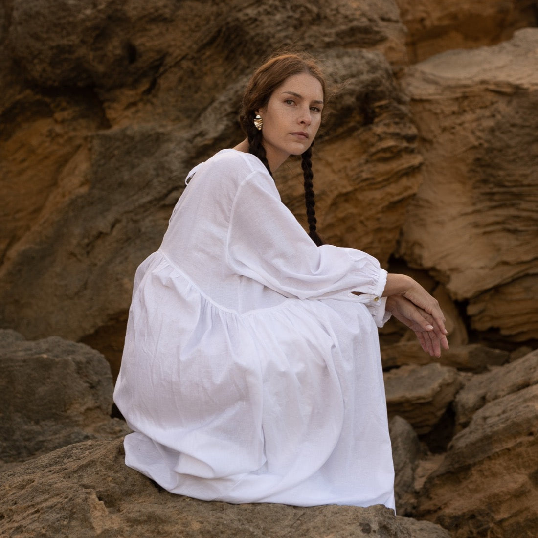 LINEN SEISOEN DRESS MILK