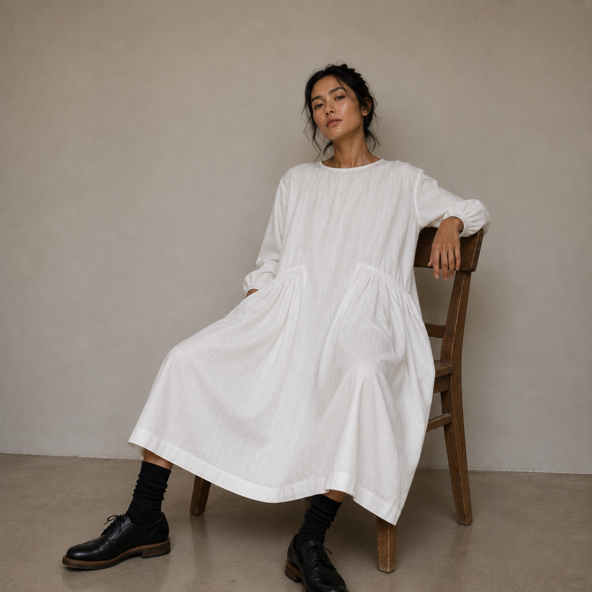 LINEN SEISOEN DRESS MILK