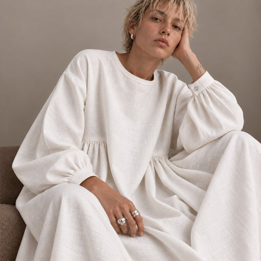 LINEN SEISOEN DRESS MILK