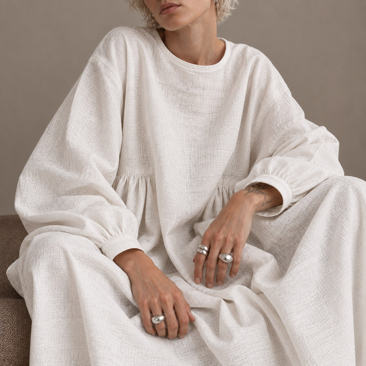 LINEN SEISOEN DRESS MILK