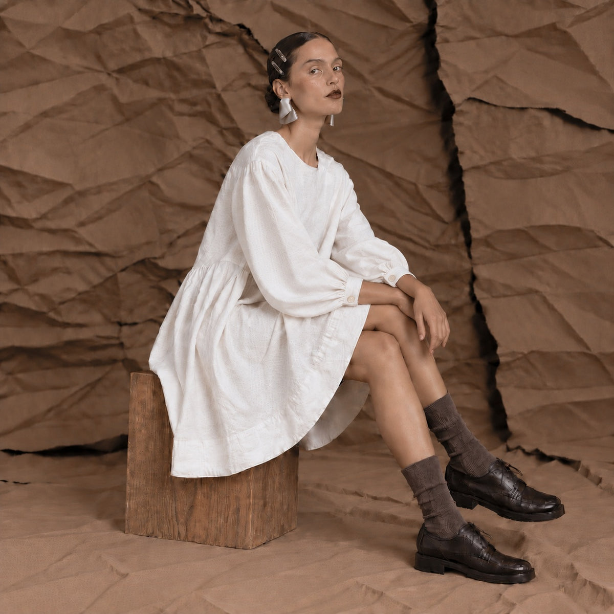 LINEN SOMERLUS DRESS IN MILK