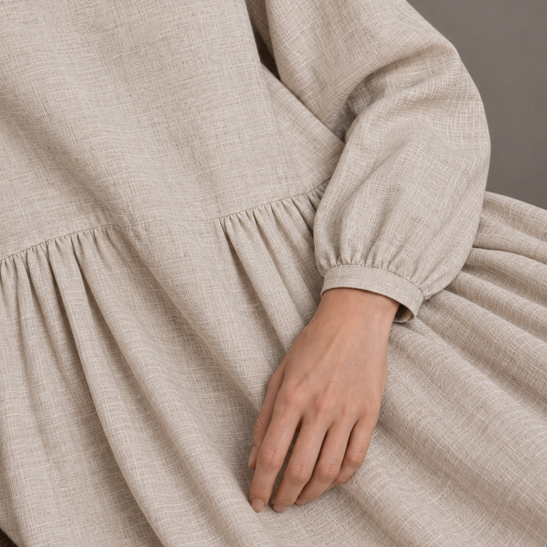 LINEN SEISOEN DRESS OATMEAL