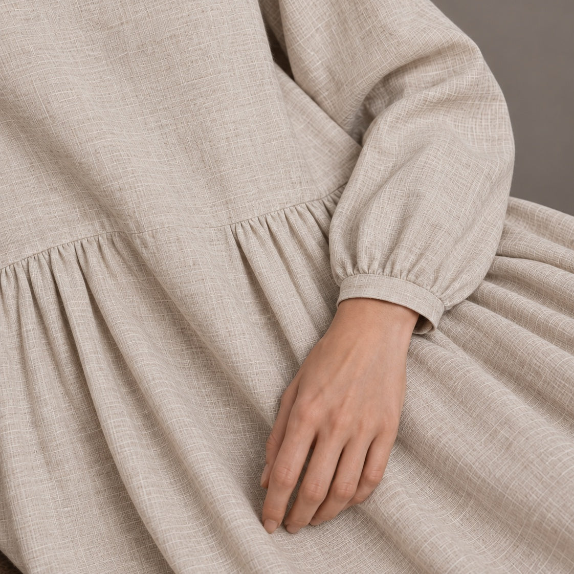LINEN SOMERLUS DRESS OATMEAL
