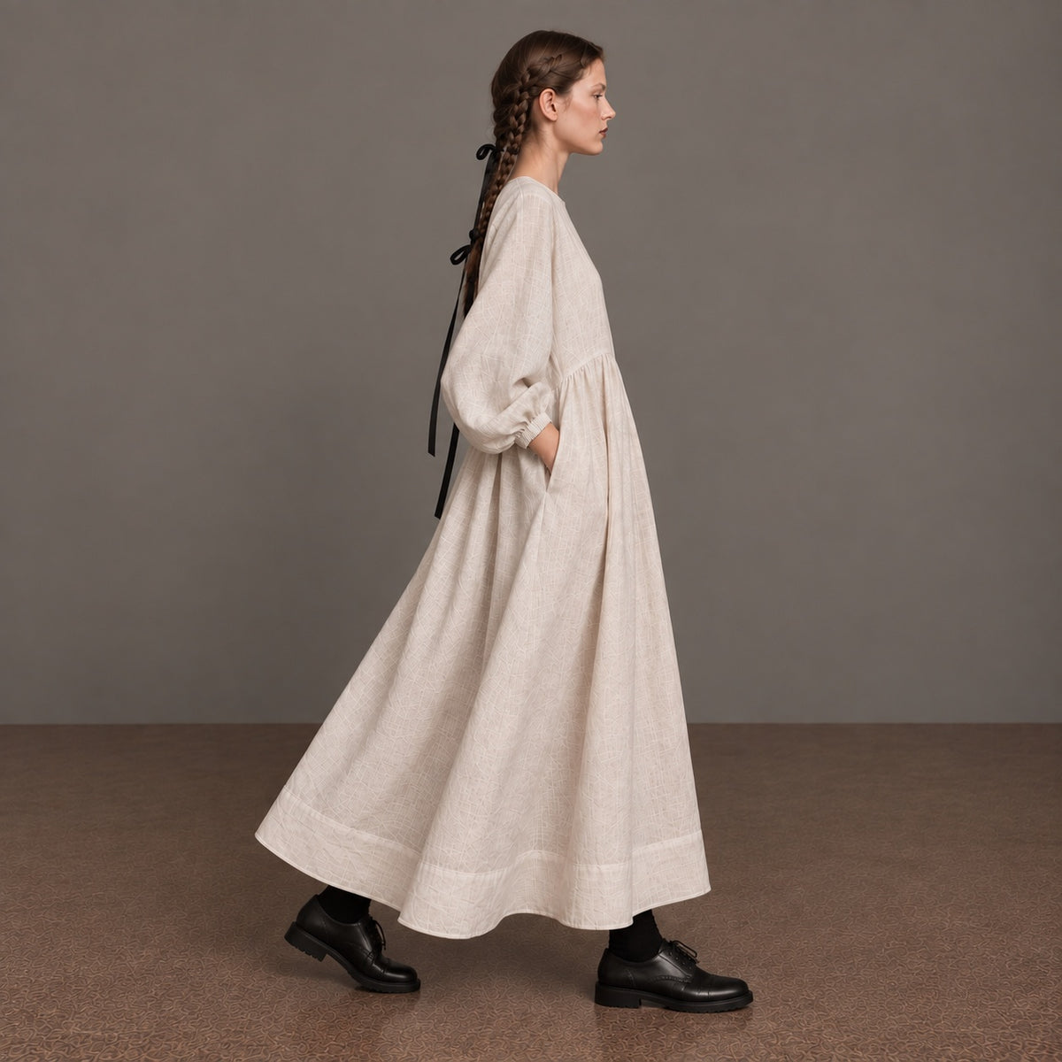LINEN SEISOEN DRESS OATMEAL