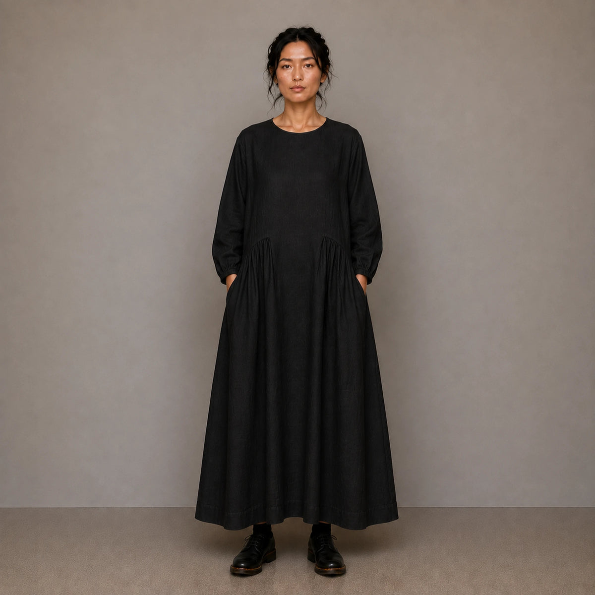 LINEN SEISOEN DRESS NOIR