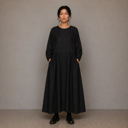 LINEN SEISOEN DRESS NOIR