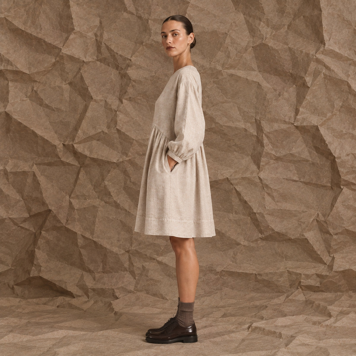 LINEN SOMERLUS DRESS OATMEAL