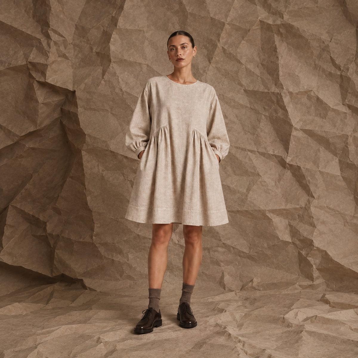 LINEN SOMERLUS DRESS OATMEAL