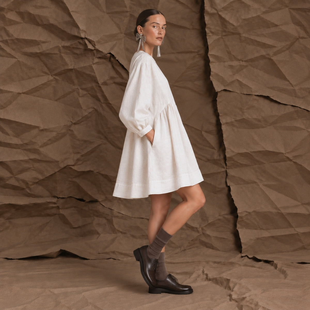 LINEN SOMERLUS DRESS IN MILK