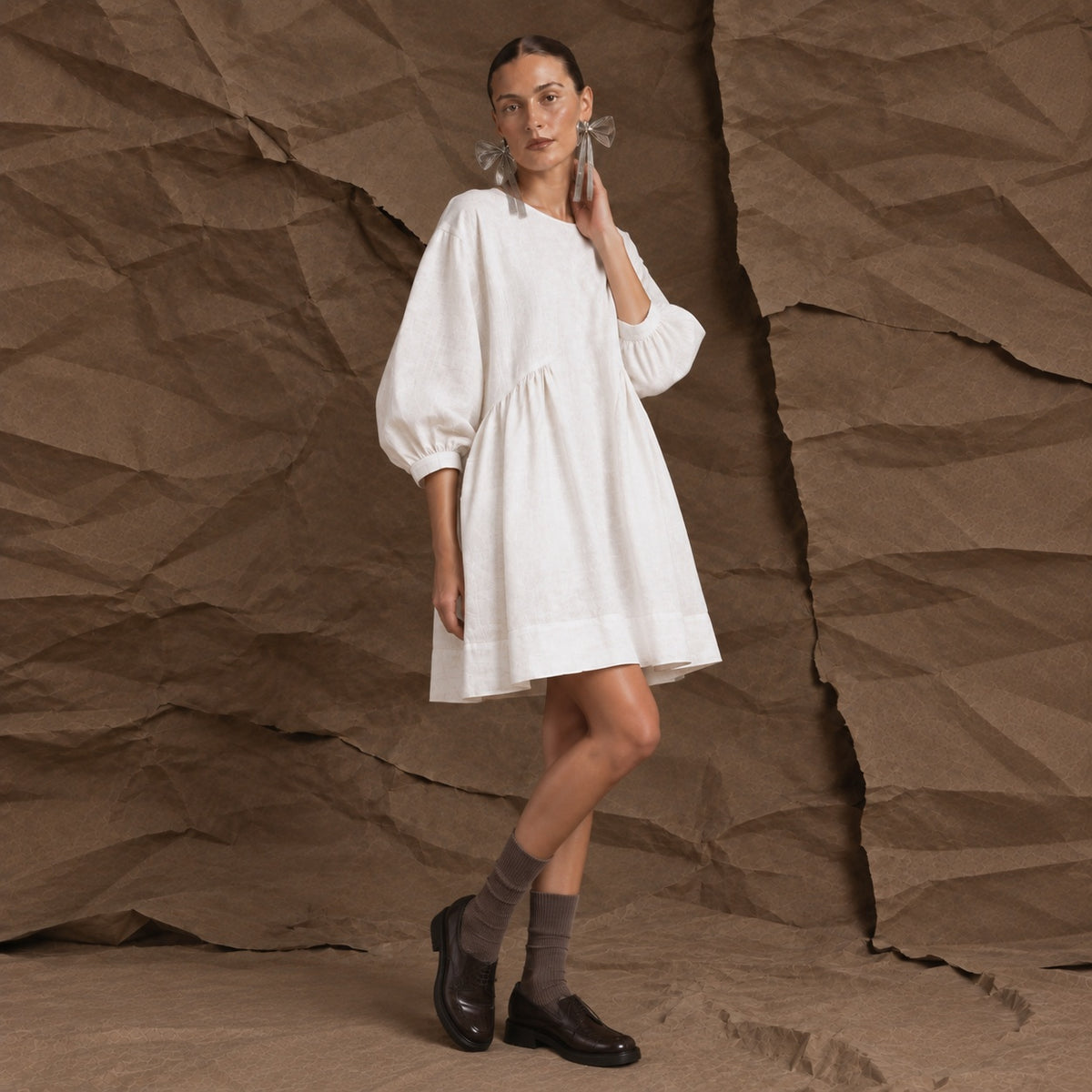 LINEN SOMERLUS DRESS IN MILK