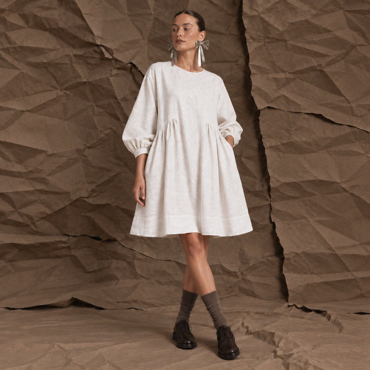 LINEN SOMERLUS DRESS IN MILK