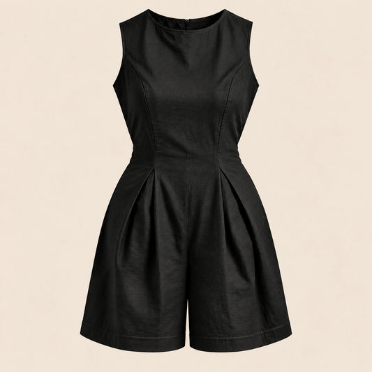 SHORT LINEN JUMPSUIT | NOIR