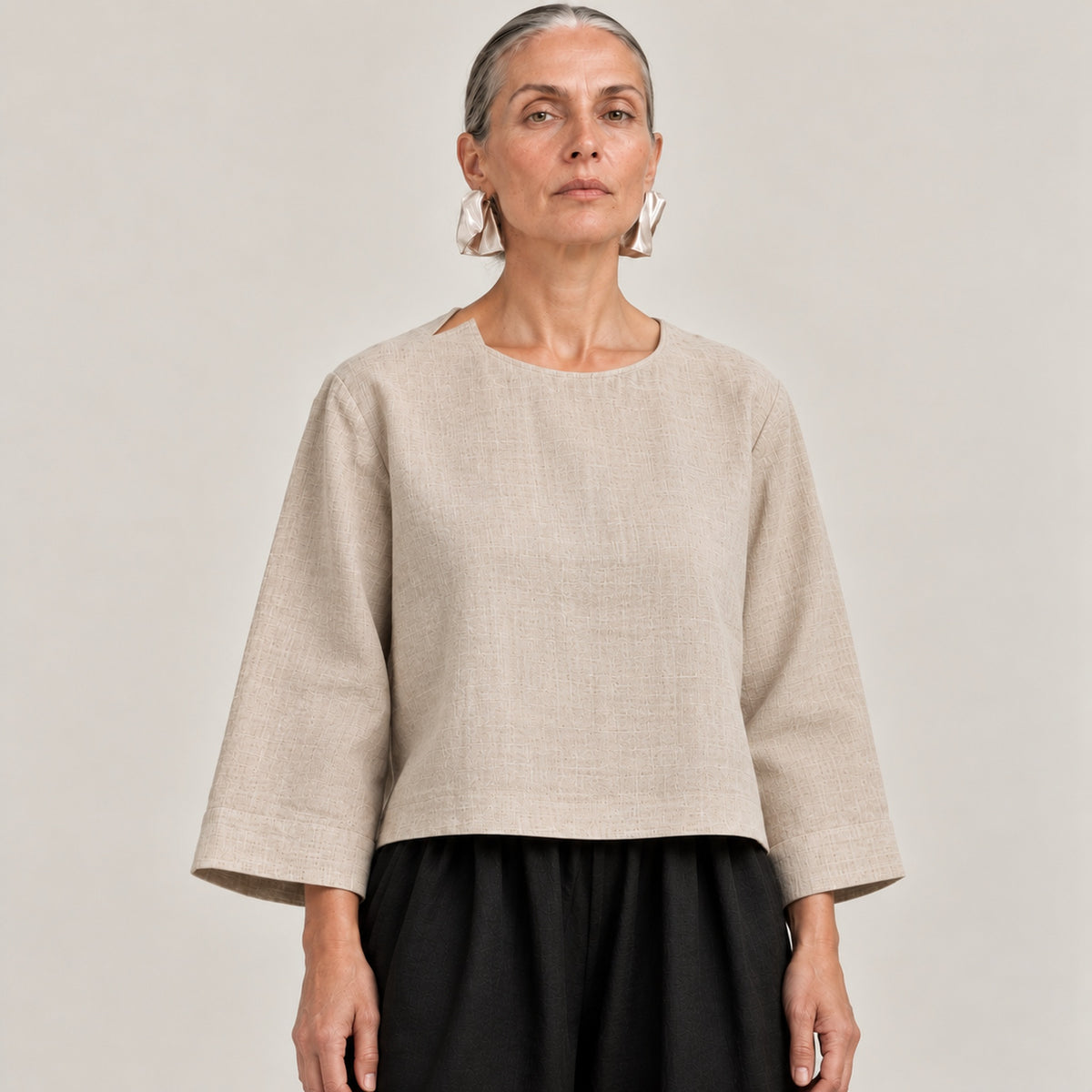 LINEN NIA TOP OATMEAL